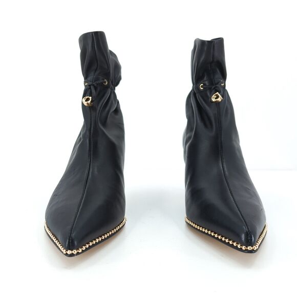 Coach Women 6.5 Wynie Booties Boots Black Leather Slouch Stud Trim Pointed Cinch - Picture 4 of 10